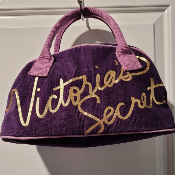 Victoria's Secret Gold and Purple Velvet Satchel - Picture 1 of 5